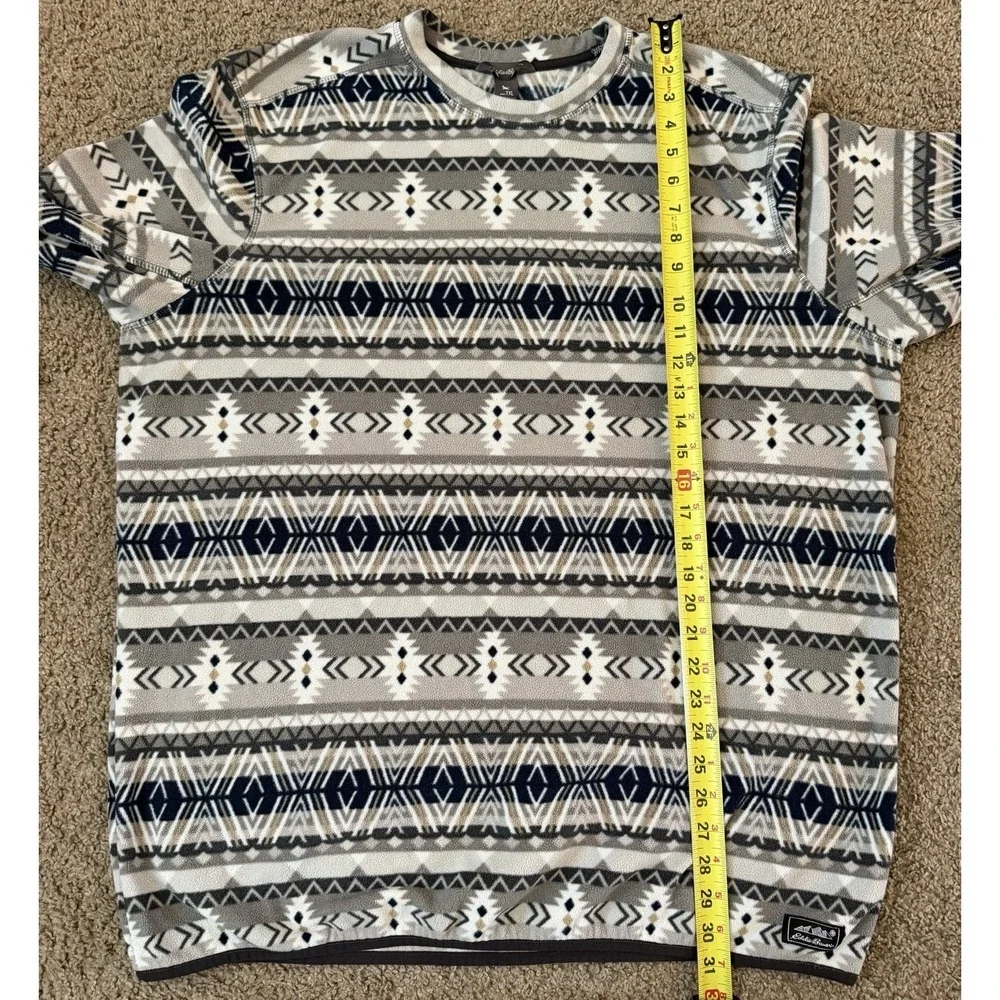 Eddie Bauer Mens XL Pullover Fleece Aztec White Blue Gray Crew Neck Soft Warm - Picture 7 of 7